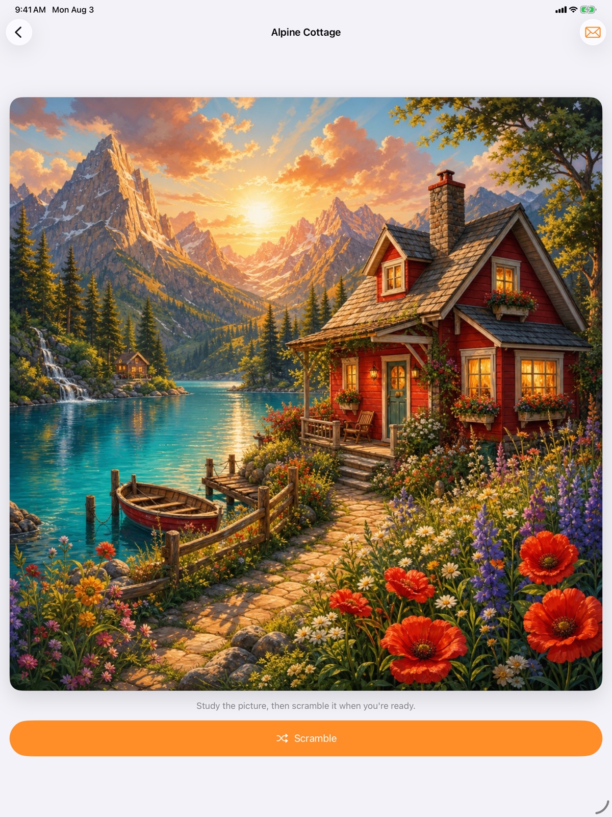 An Alpine Cottage puzzle ready to scramble on iPad